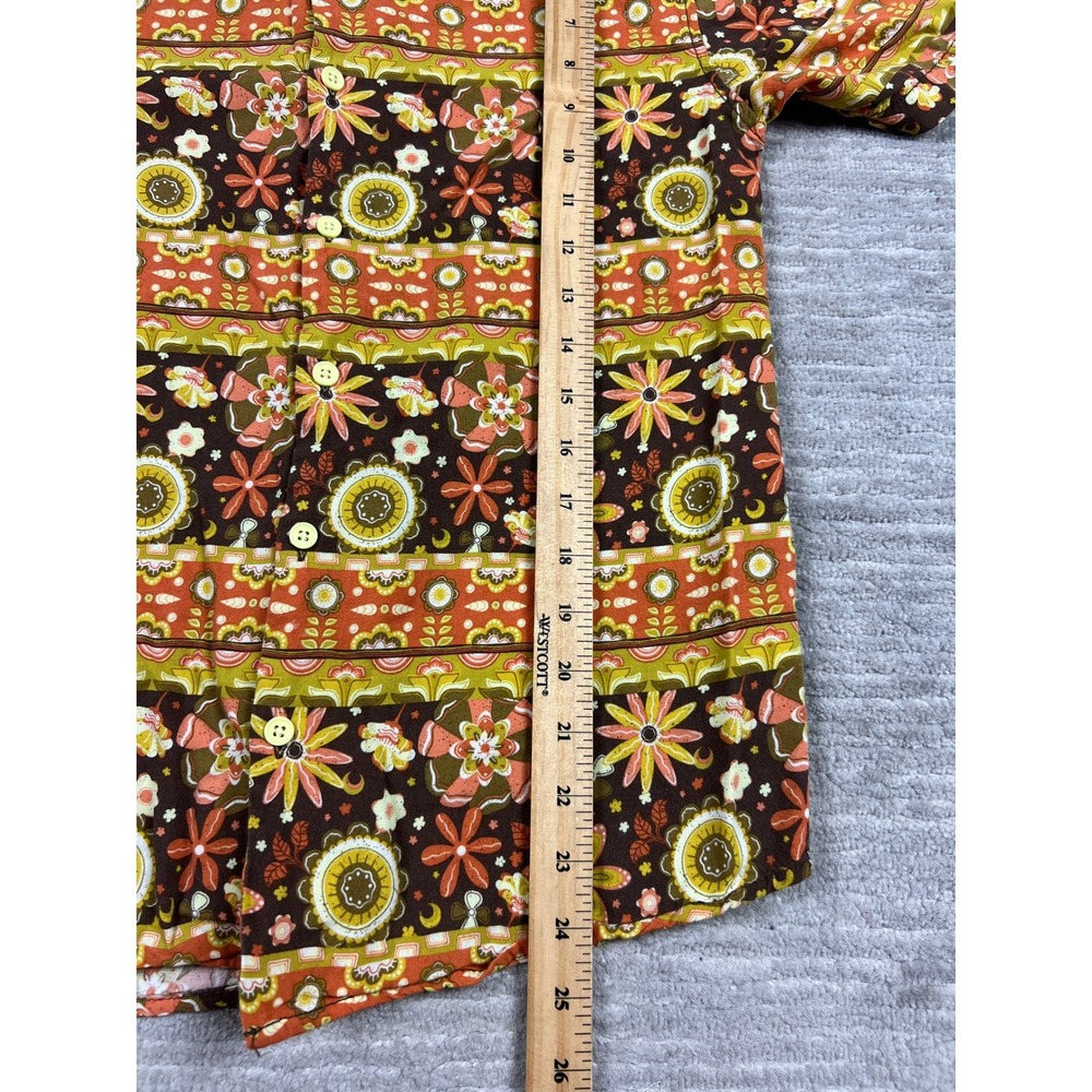 Earthbound Trading Co Shirt Mens Small Brown Floral 70s Retro Rayon Button Down - Picture 5 of 12